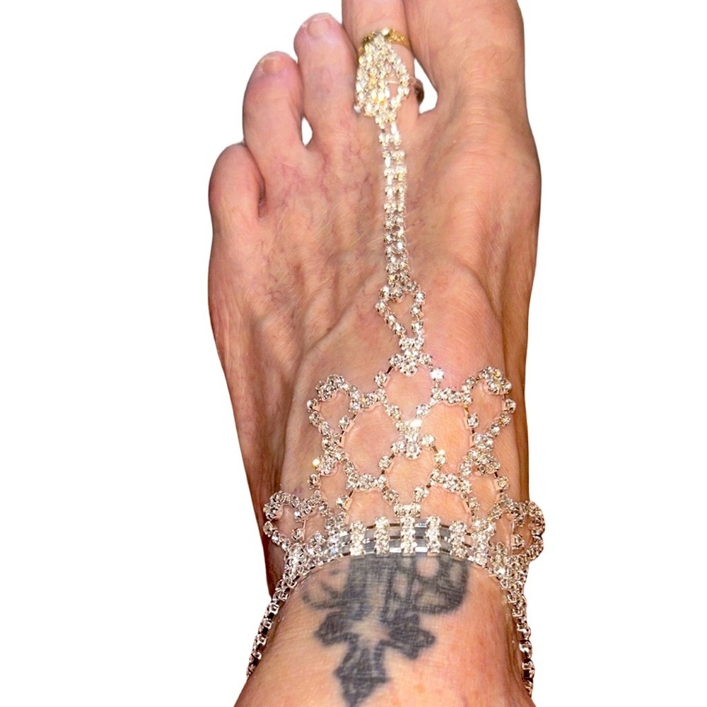 Silver Rhinestone Foot Chain Jewelry/Sandals - Picture 3 of 10